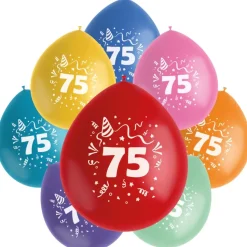 Ballonnen 75 Jaar Gekleurd 23cm 8st