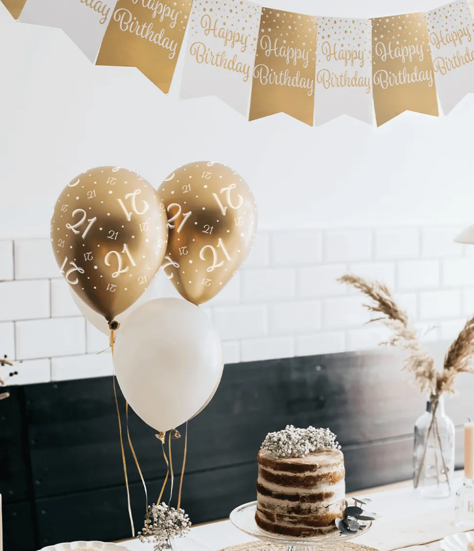Ballonnen 70 Jaar Goud Wit 30cm 8st