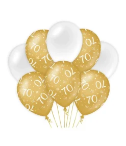 Ballonnen 70 Jaar Goud Wit 30cm 8st