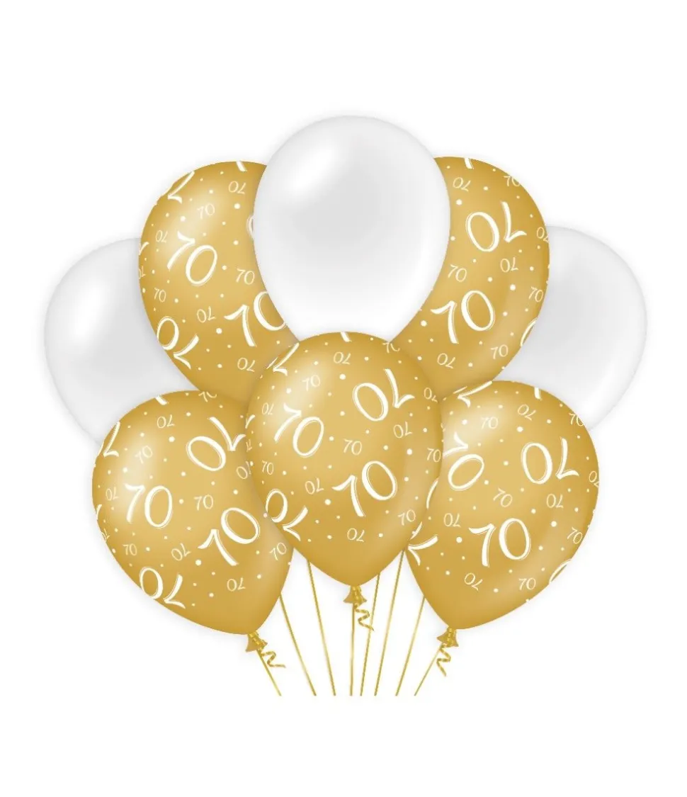 Ballonnen 70 Jaar Goud Wit 30cm 8st