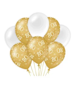 Ballonnen 80 Jaar Goud Wit 30cm 8st