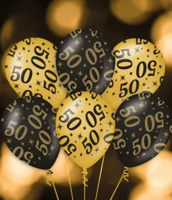 Ballonnen 65 Jaar Goud Zwart 30cm 6st