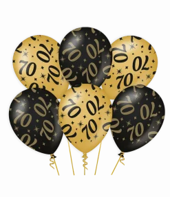 Ballonnen 70 Jaar Goud Zwart 30cm 6st