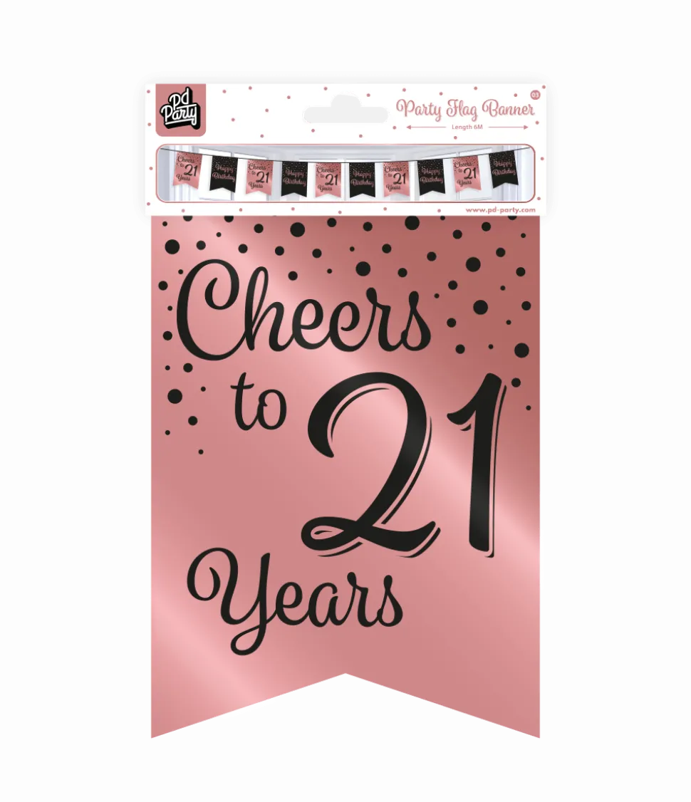 Banner 21 Jaar Roze Zwart 6m