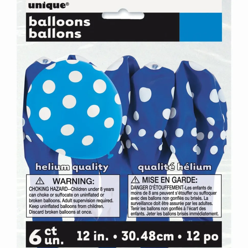 Blauwe Ballonnen Witte Stippen 30cm 6st