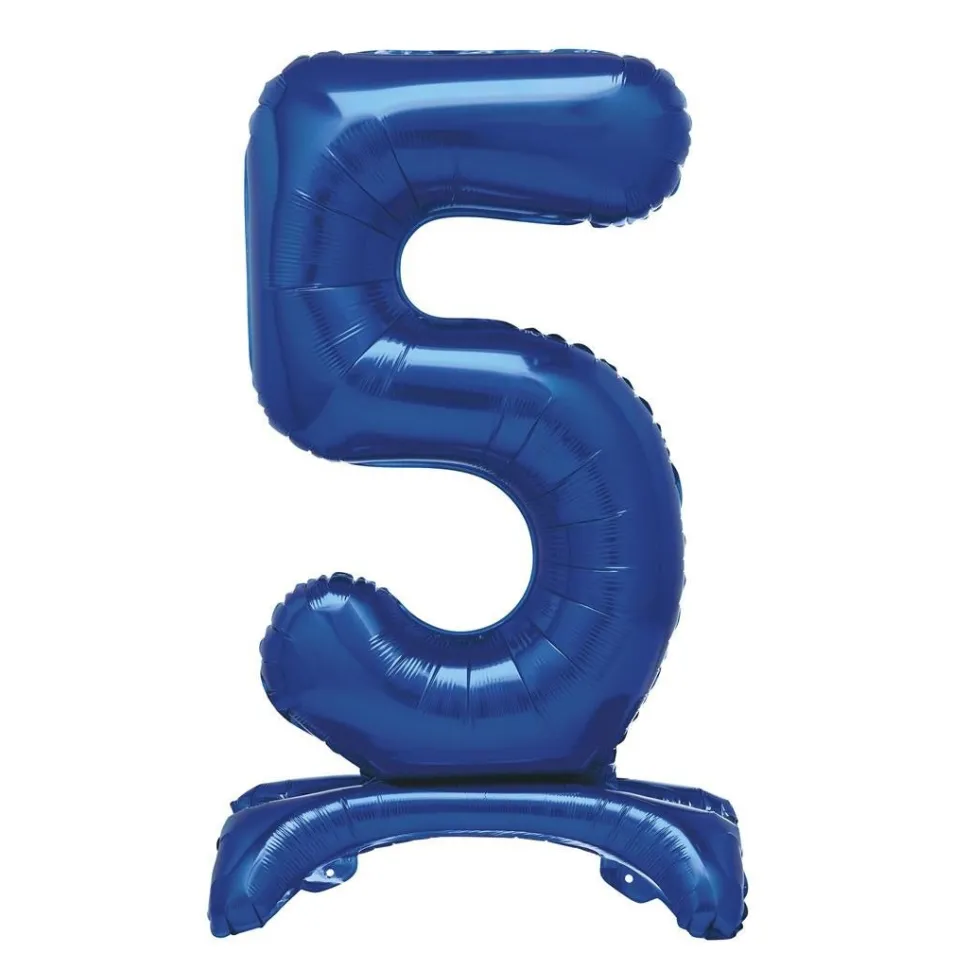 Blauwe Cijfer Ballon 5 Jaar Met Standaard 76cm