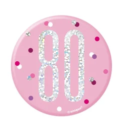 Button 80 Jaar Roze 7cm