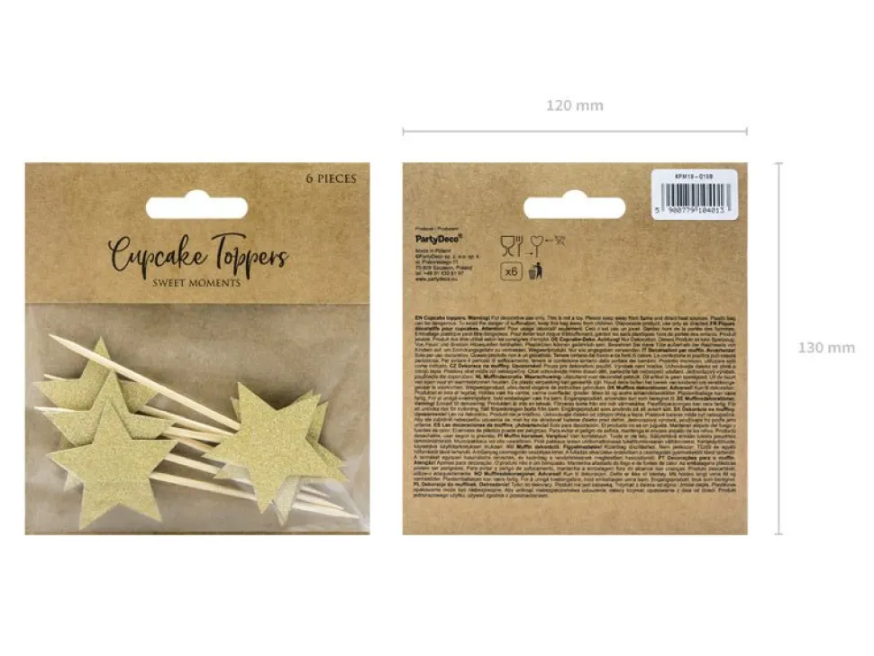 Caketopper Sterren Goud 11,5cm 6st