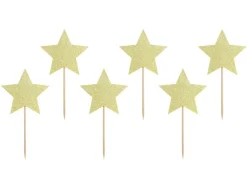 Caketopper Sterren Goud 11,5cm 6st