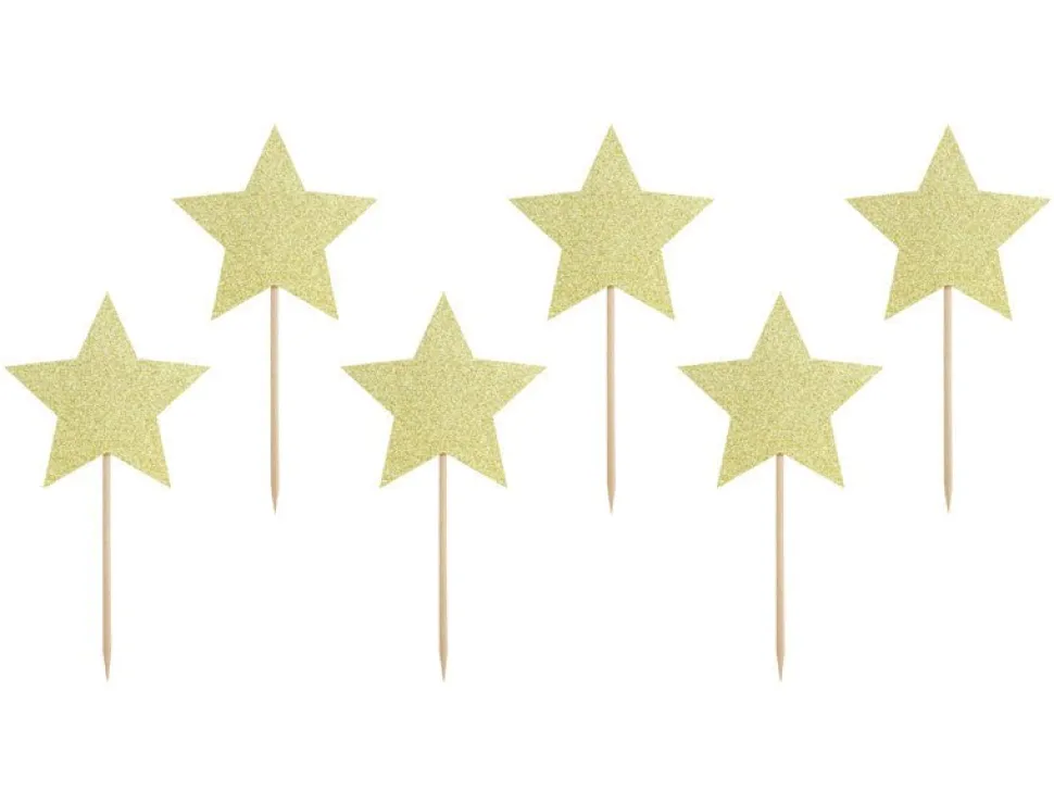 Caketopper Sterren Goud 11,5cm 6st