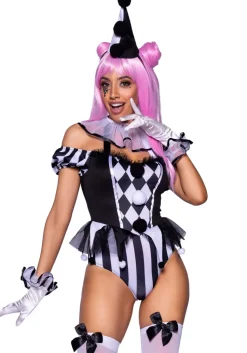 Clownspak Zwart Wit Dames Bodysuit Leg Avenue