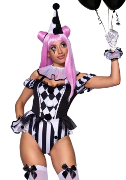 Clownspak Zwart Wit Dames Bodysuit Leg Avenue