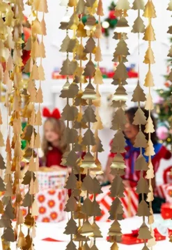 Deurgordijn Kerstbomen Goud 2,45m