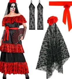 Dia De Los Muertos Jurk Dames 4 delig