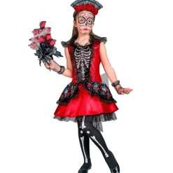 Dia De Los Muertos Jurk Zwart Rood