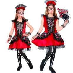 Dia De Los Muertos Jurk Zwart Rood