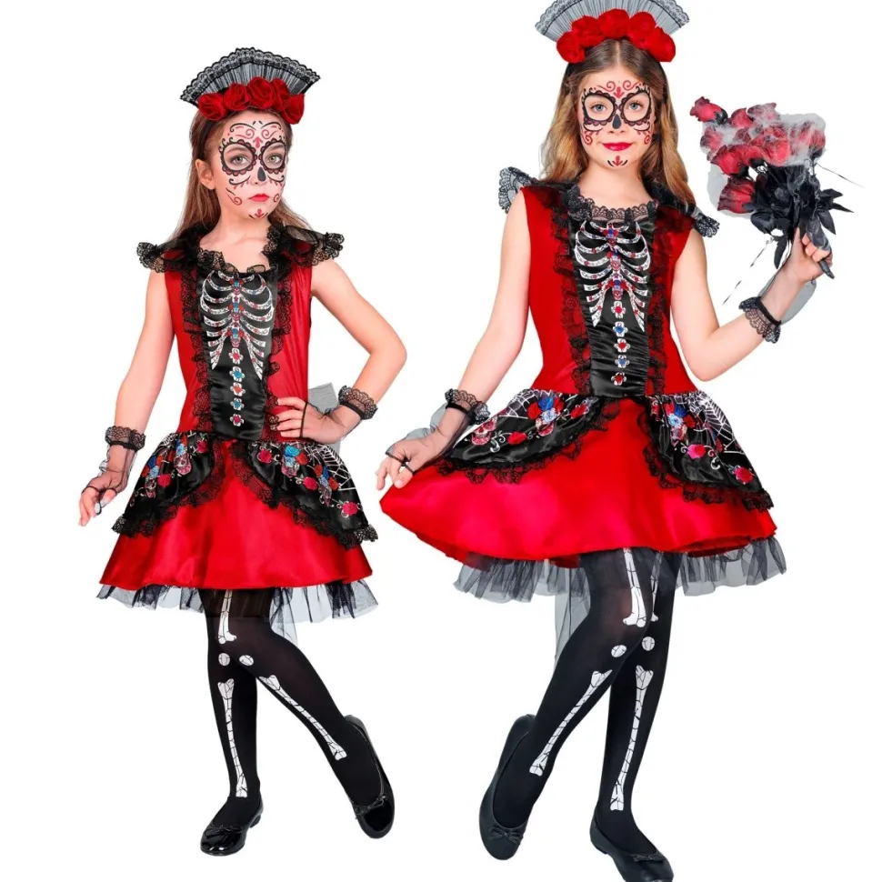 Dia De Los Muertos Jurk Zwart Rood
