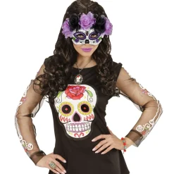 Dia De Los Muertos Oogmasker Paars Rozen