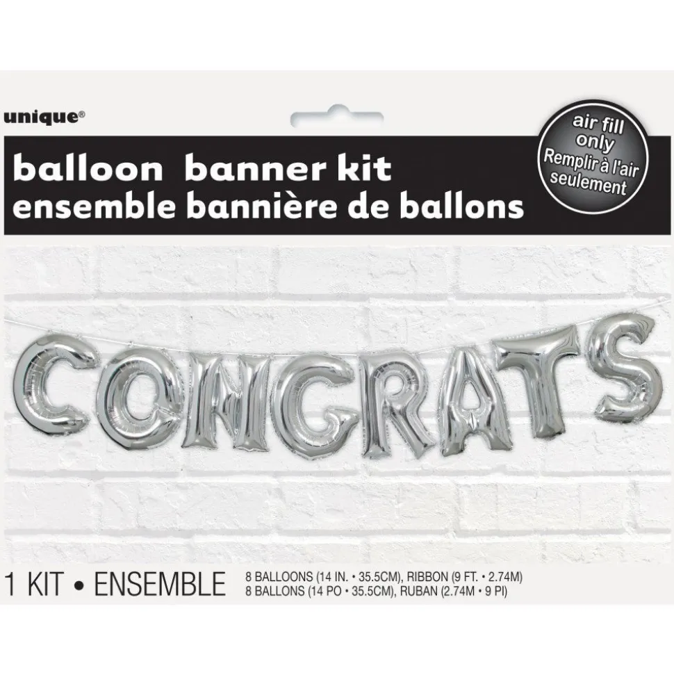 Folie Ballon Congrats Zilver Leeg 2,74m