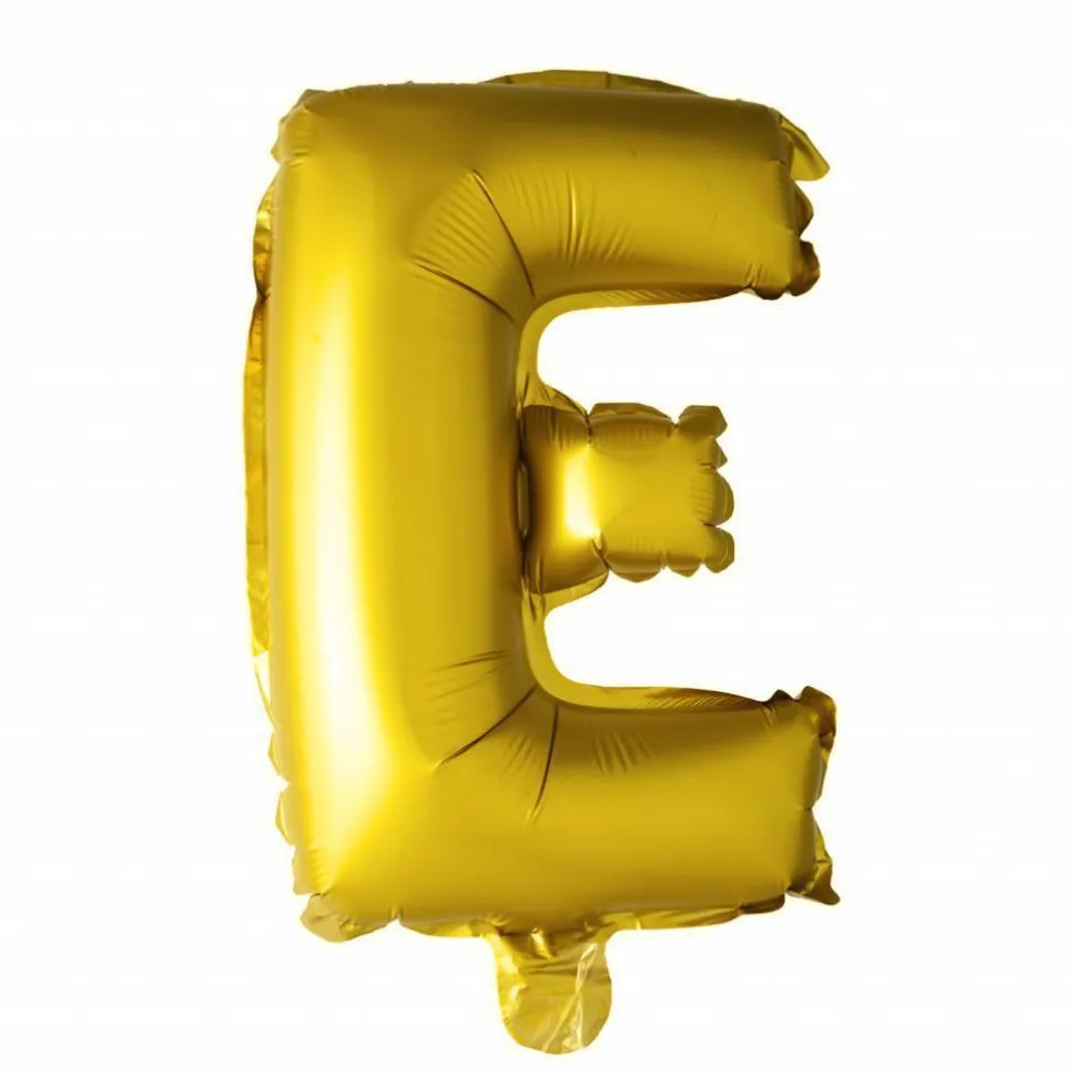 Folie Ballon Letter E Goud 41cm met Rietje