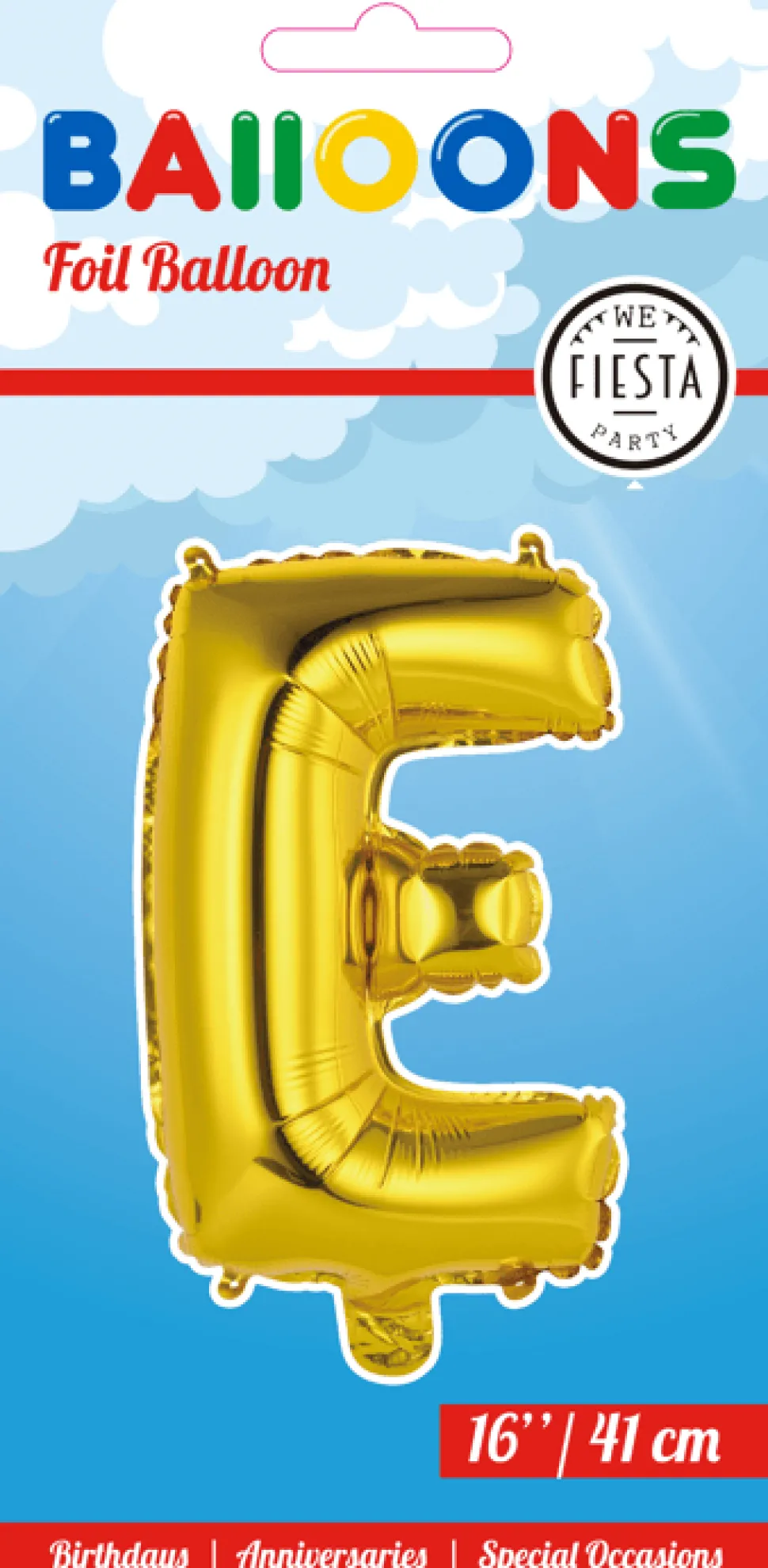 Folie Ballon Letter E Goud 41cm met Rietje