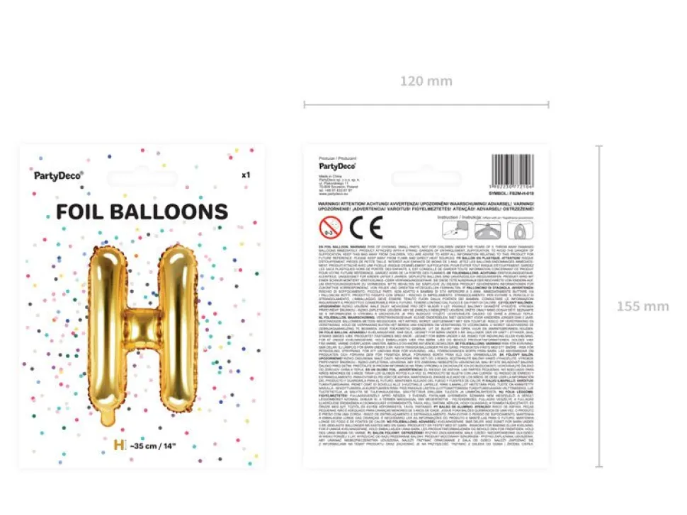 Folie Ballon Letter H Goud Leeg 35cm