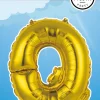 Folie Ballon Letter Q Goud 41cm met Rietje