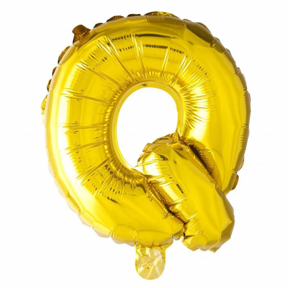 Folie Ballon Letter Q Goud 41cm met Rietje
