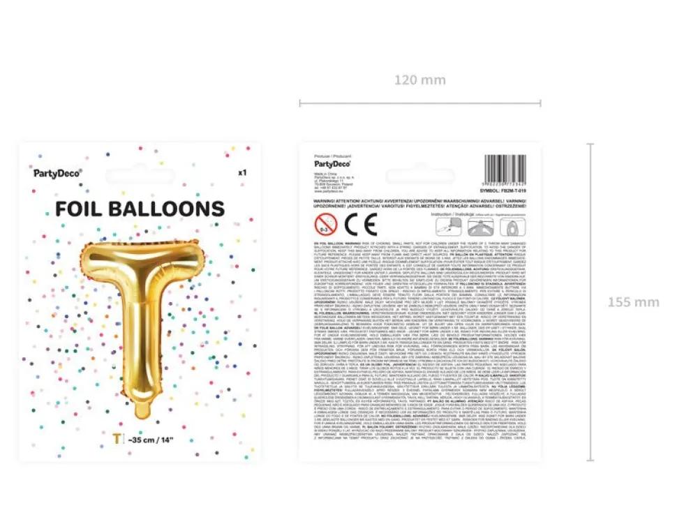 Folie Ballon Letter T Goud Leeg 35cm