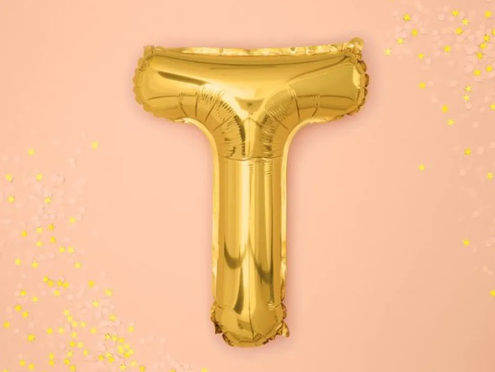 Folie Ballon Letter T Goud Leeg 35cm