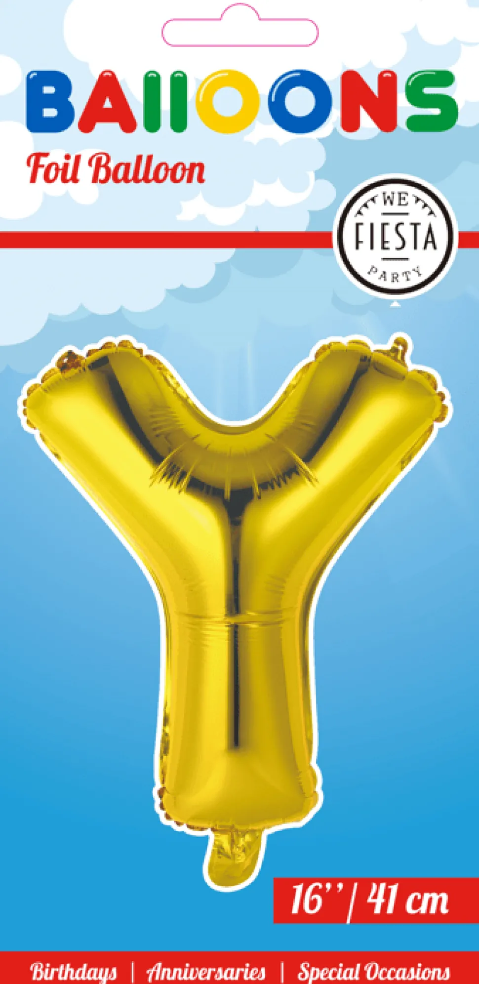 Folie Ballon Letter Y Goud 41cm met Rietje