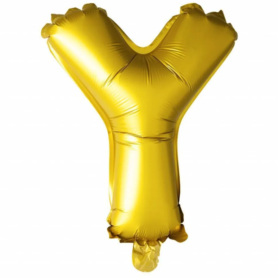 Folie Ballon Letter Y Goud 41cm met Rietje