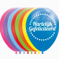 Gekleurde Ballonnen Hartelijk Gefeliciteerd 30,5cm 8st