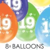 Gekleurde Ballonnen 19 Jaar 30cm 8st
