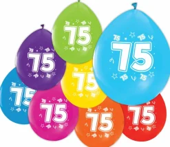 Gekleurde Ballonnen 75 Jaar 30cm 8st