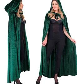 Groen Fluwelen Cape Met Kap 140cm