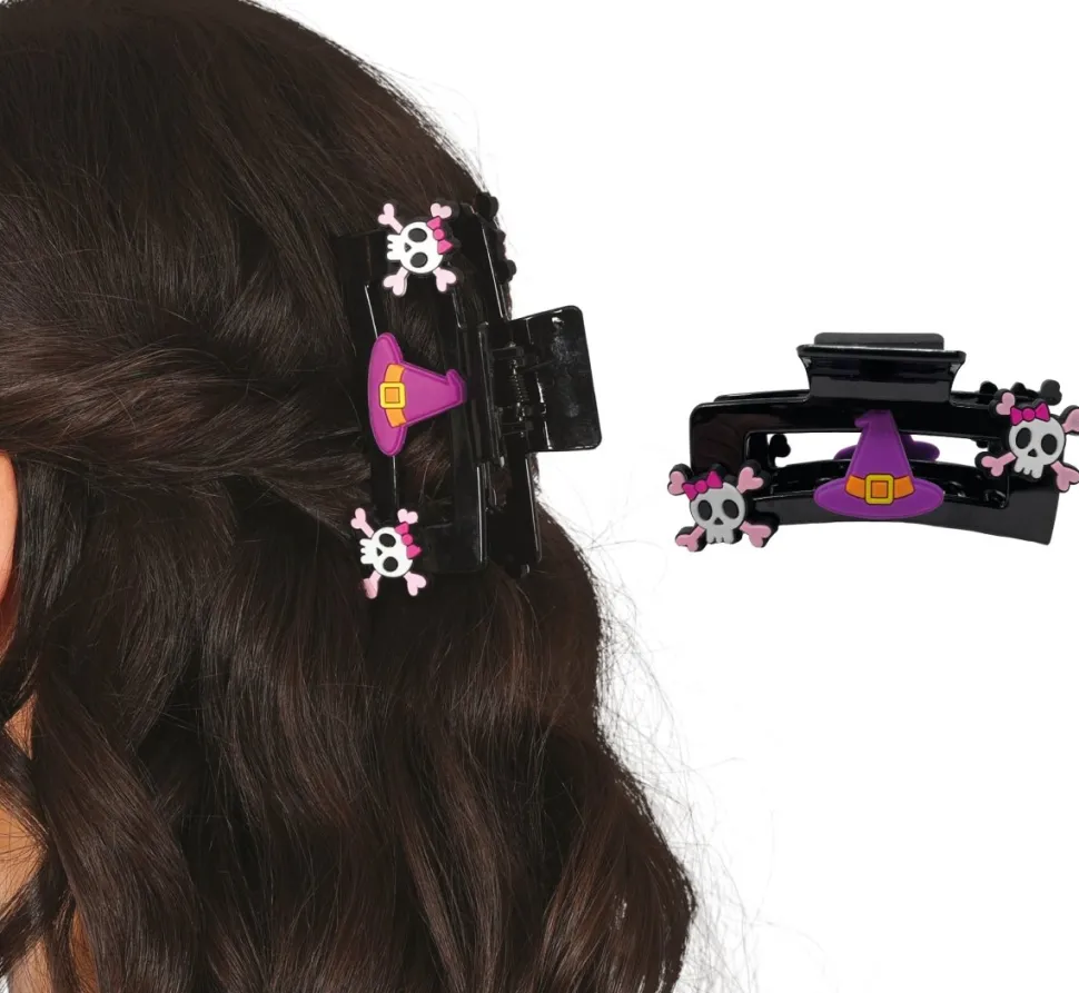 Halloween Haarclip Roze Doodshoofd 2st