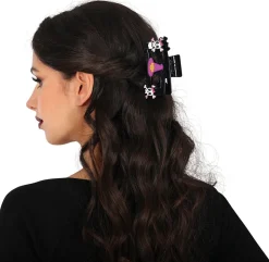 Halloween Haarclip Roze Doodshoofd 2st