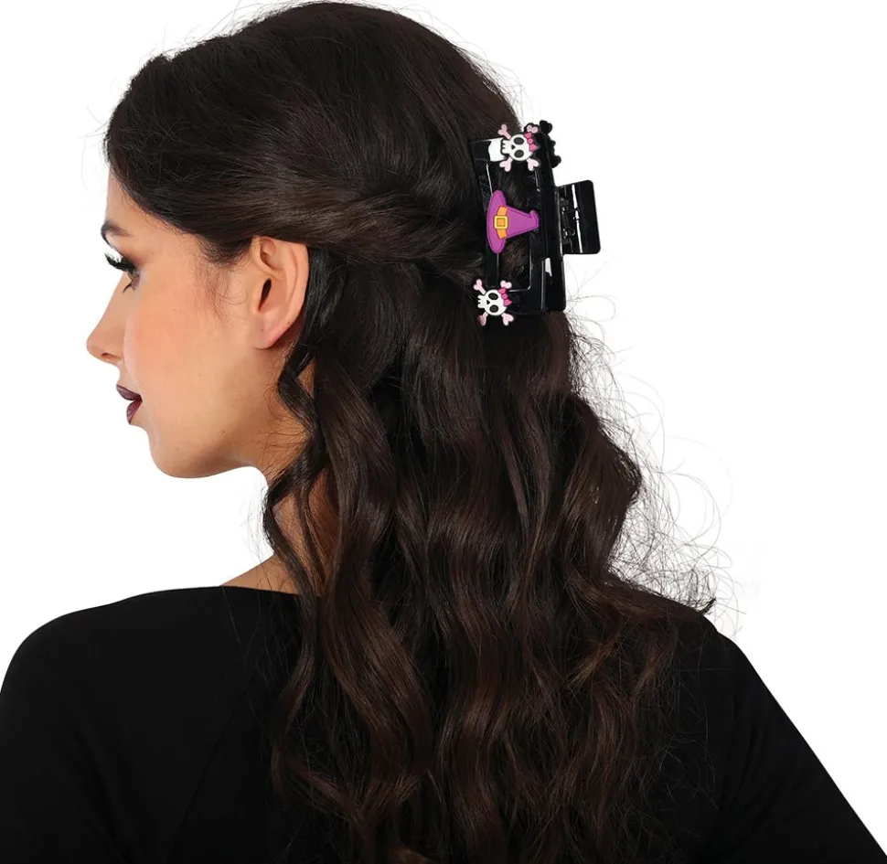 Halloween Haarclip Roze Doodshoofd 2st
