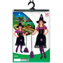 Halloween Kostuum Zwart Paars Meisje Heks