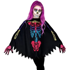 Halloween Poncho Gekleurd Kind Skelet
