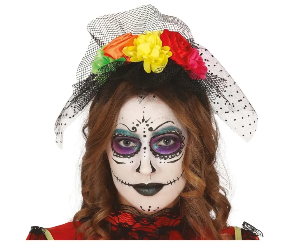 Halloween Tiara Bloemen En Sluier Gekleurd
