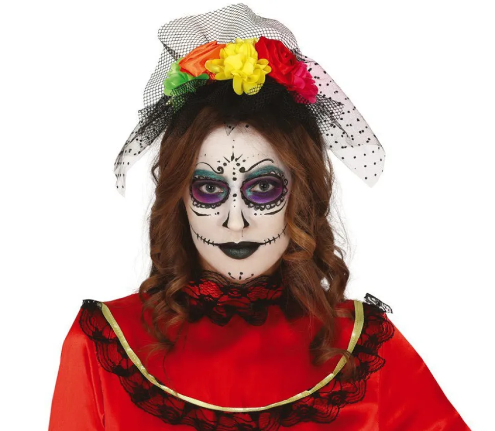Halloween Tiara Bloemen En Sluier Gekleurd