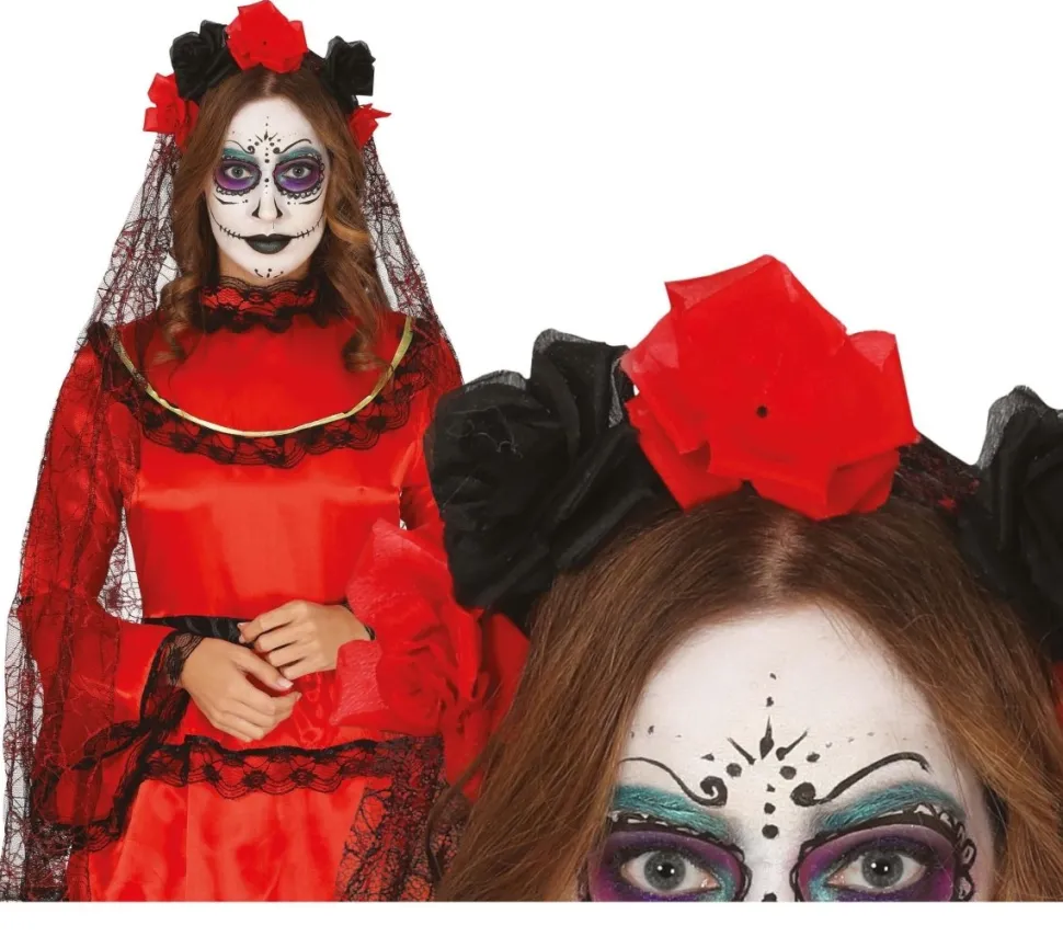 Halloween Tiara Sluier Zwart Rood