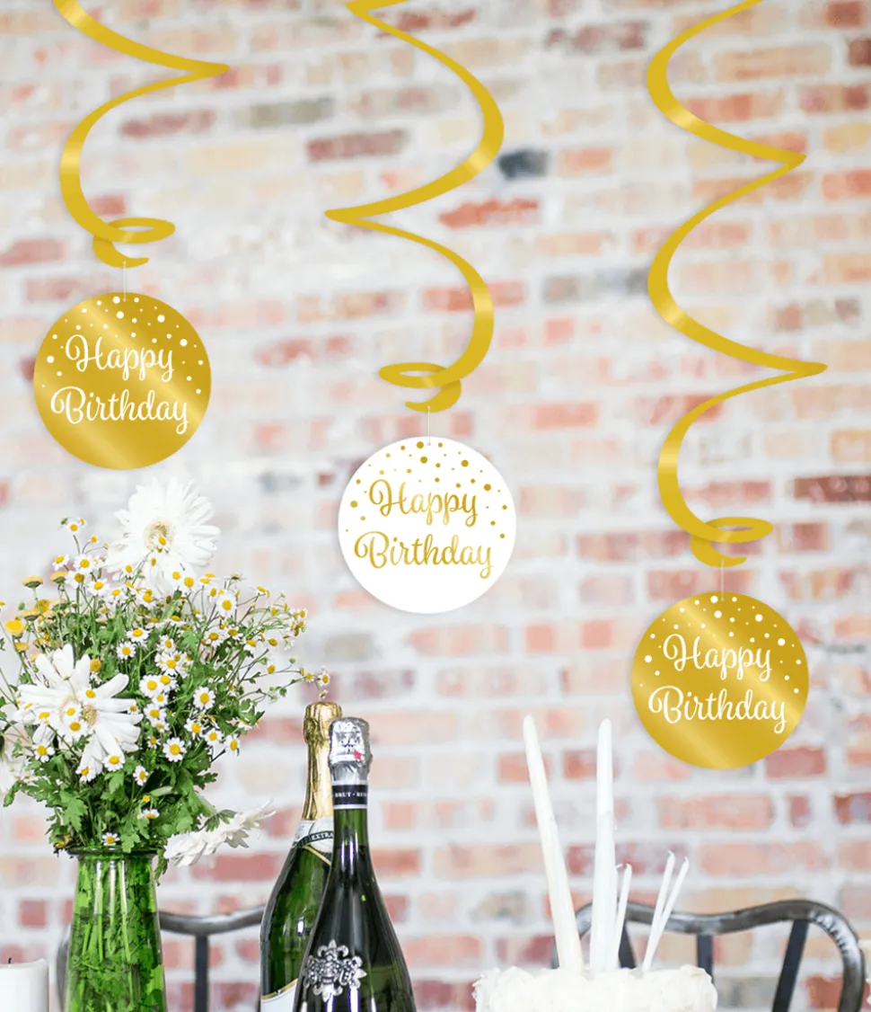 Hangdecoratie Happy Birthday Goud Wit 20,5cm