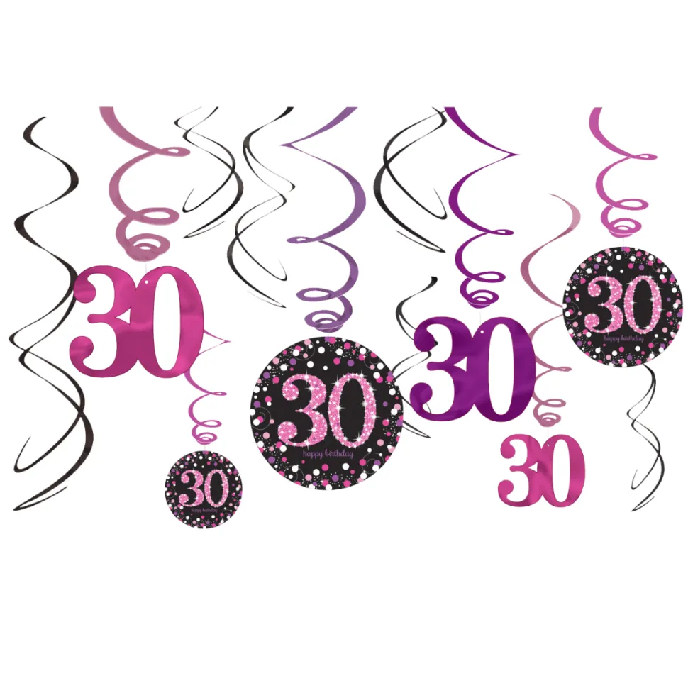 Hangdecoratie 30 Jaar 61cm Happy Birthday Roze 12st