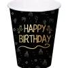 Happy Birthday Bekers Zwart Papier 250ml 8st