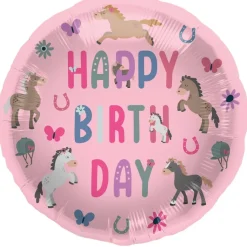 Happy Birthday Helium Ballon Paarden Leeg 45cm