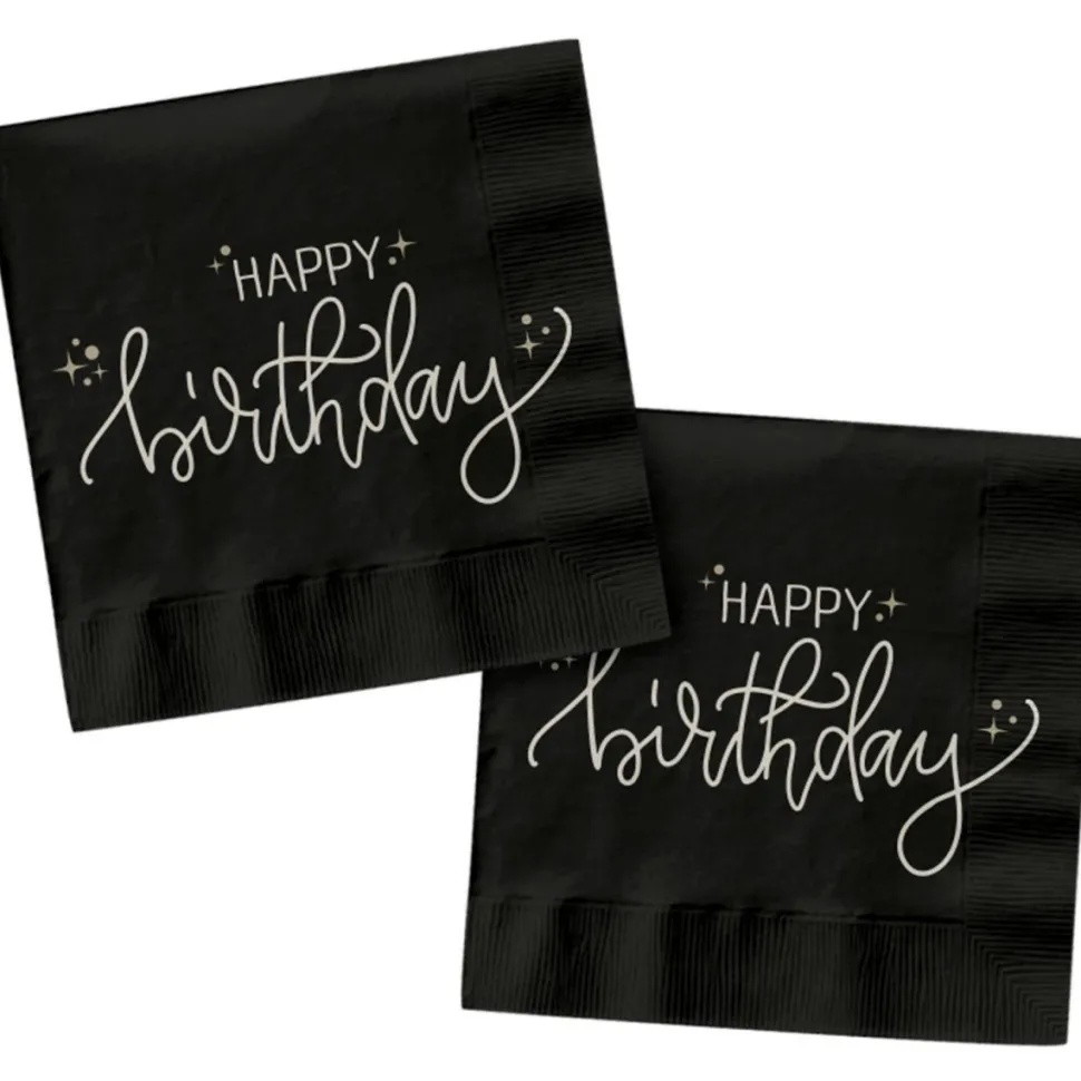 Happy Birthday Servetten Zwart Wit 33cm 20st