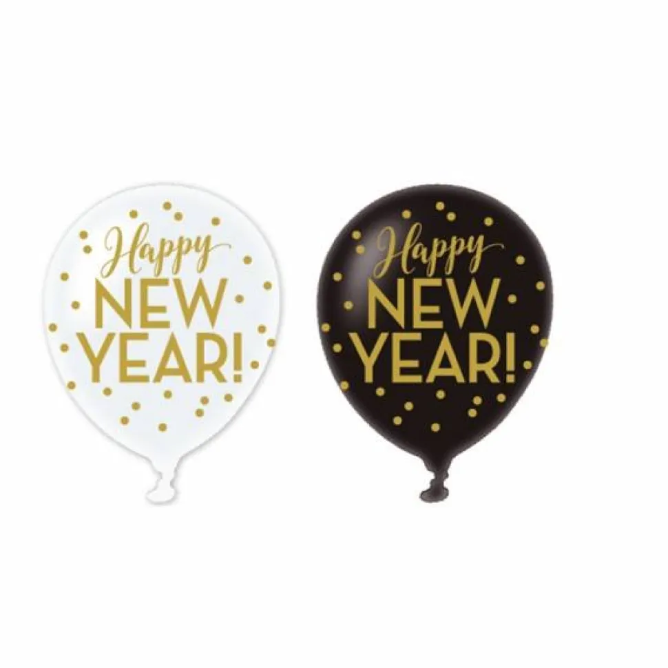 Happy New Year Ballonnen Goud 28cm 6st
